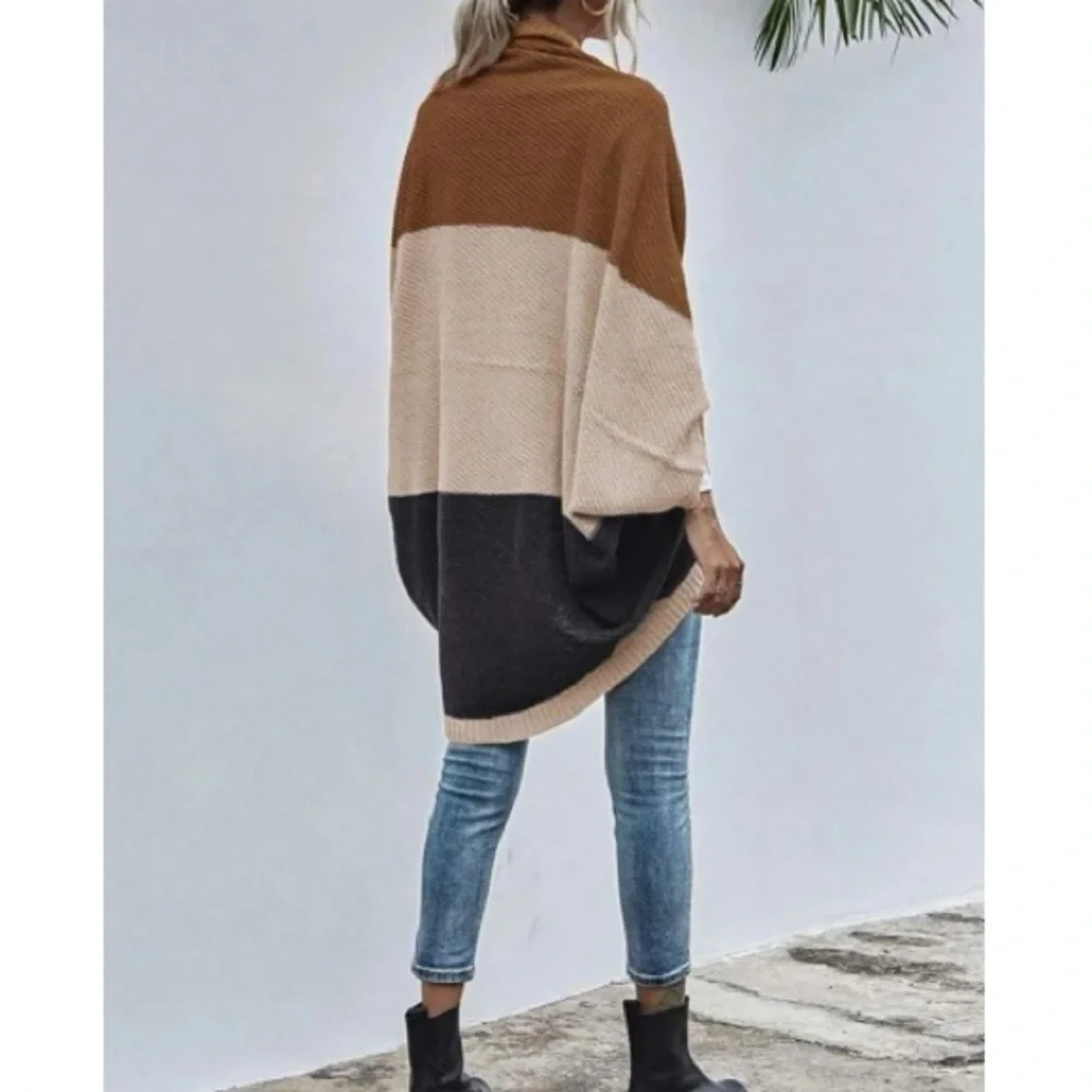 Cozy Color Block Batwing Oversized  Open Front Cardigan - Picture 3 of 6